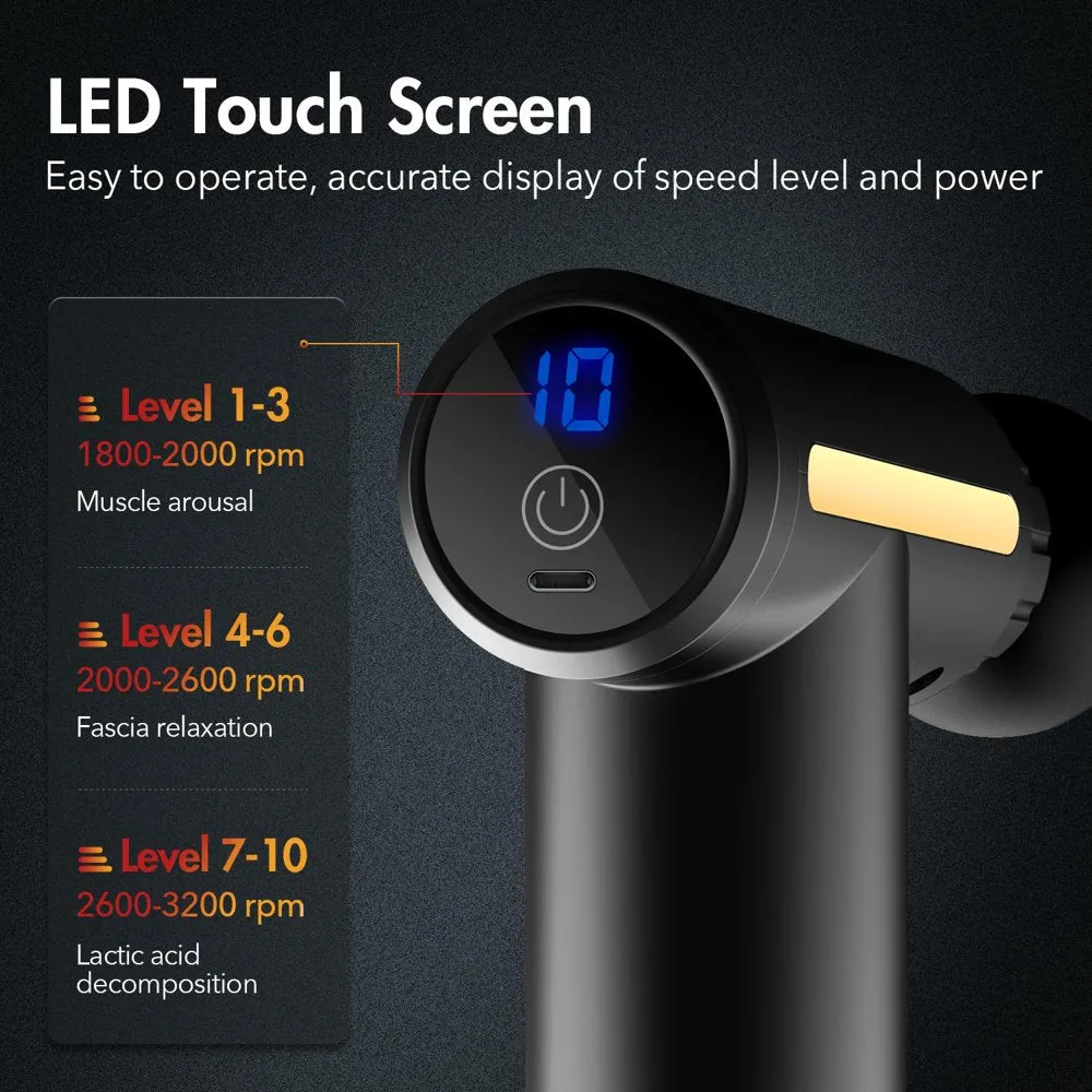 10 Speed Deep Tissue Muscle Massage Gun with 4 Massage Heads for Neck & Back Relief