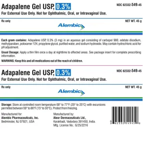 Alembic Adapalene Topical Gel 0.3% 45 Gram Tube (Rx)