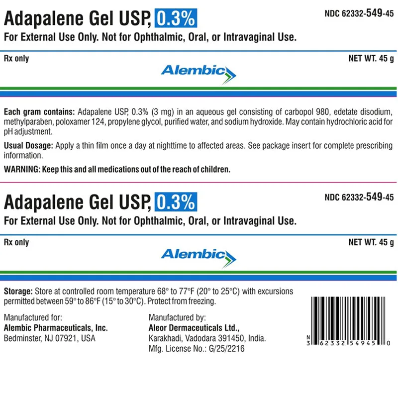 Alembic Adapalene Topical Gel 0.3% 45 Gram Tube (Rx)