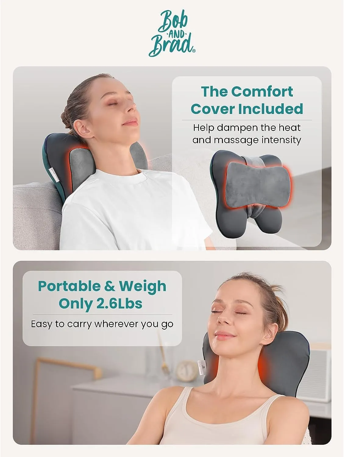 BOB AND BRAD Back & Neck Massager with Heat, Massage Pillow for Pain Relief Deep Tissue