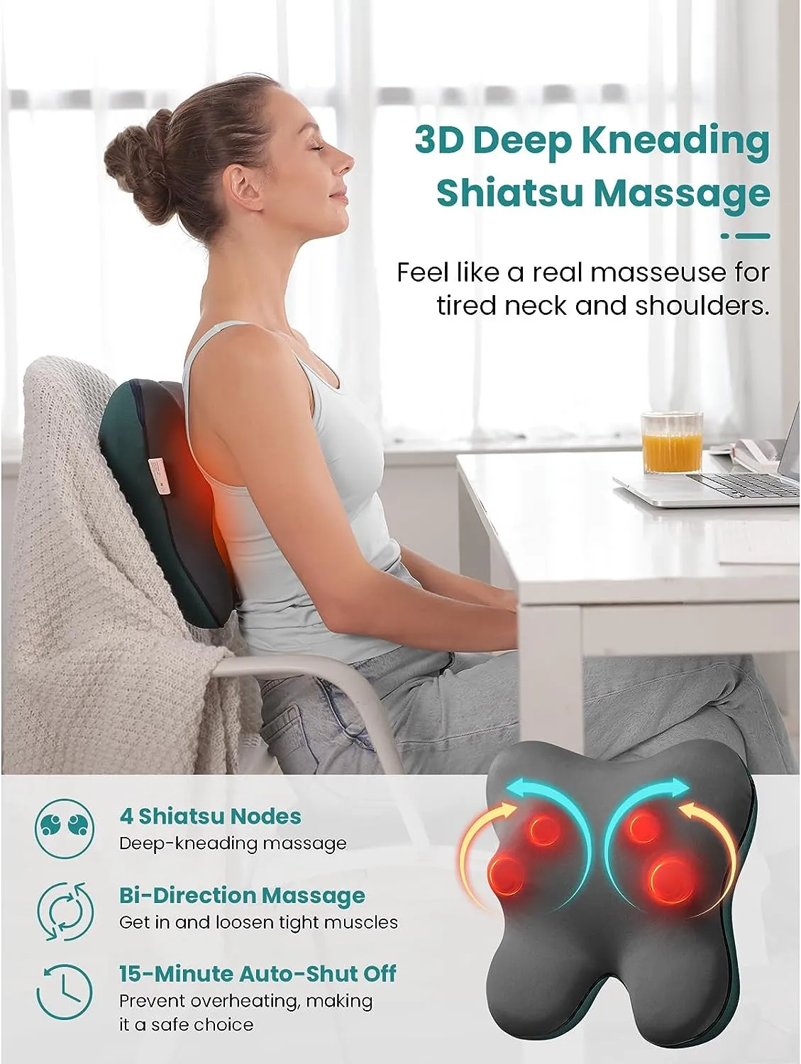 BOB AND BRAD Back & Neck Massager with Heat, Massage Pillow for Pain Relief Deep Tissue