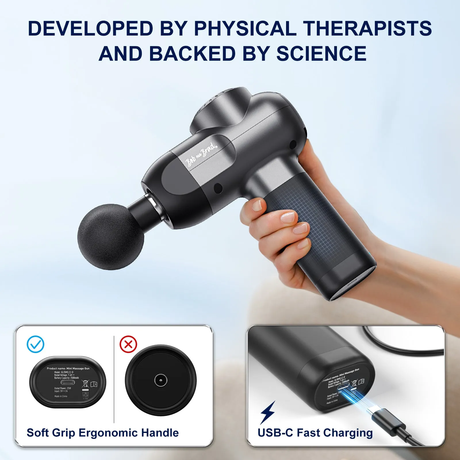 BOB AND BRAD C2 Massage Gun Deep Tissue Percussion Muscle Massager with 5 Speeds   5 Heads