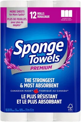Sponge Towels Premium Paper Towels, 12 x 106 sheets For Kitchen, Bathroom & More